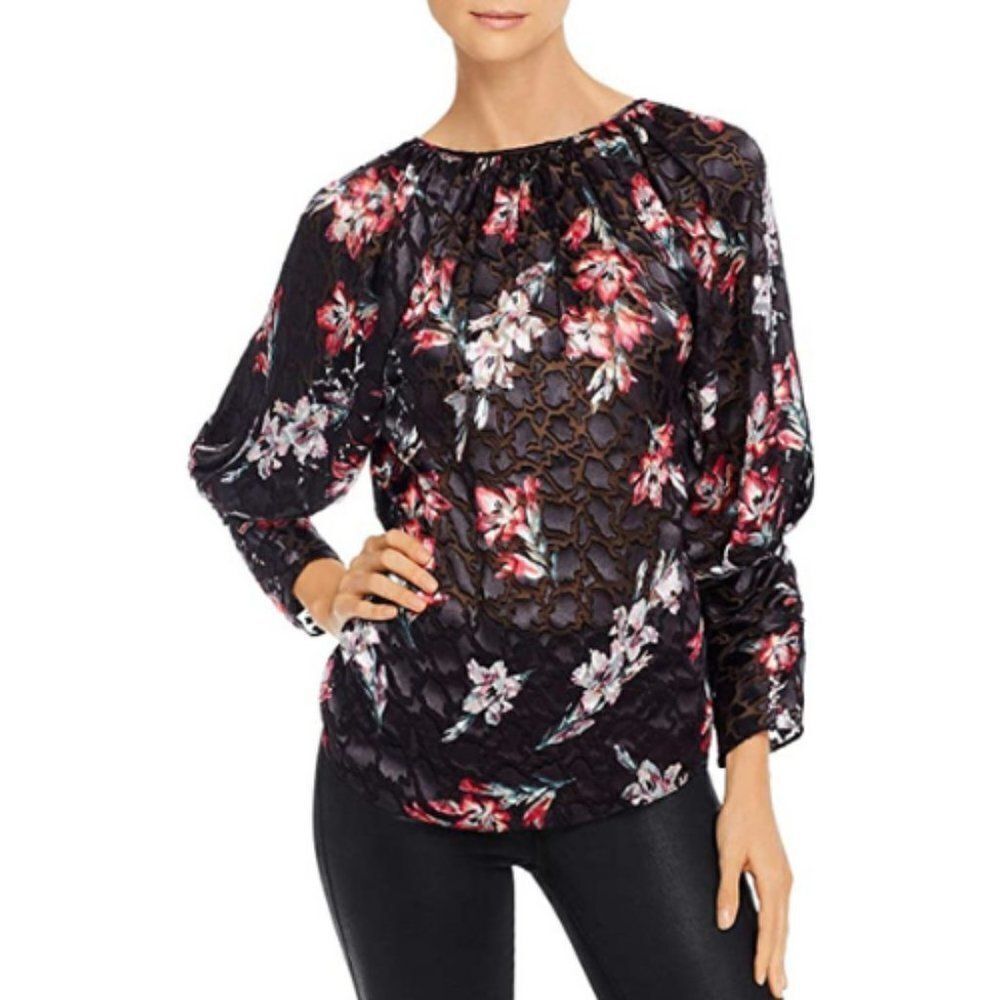 Rebecca Taylor Women's Long Sleeve Scoop Neck Noha Floral Top Size 6
